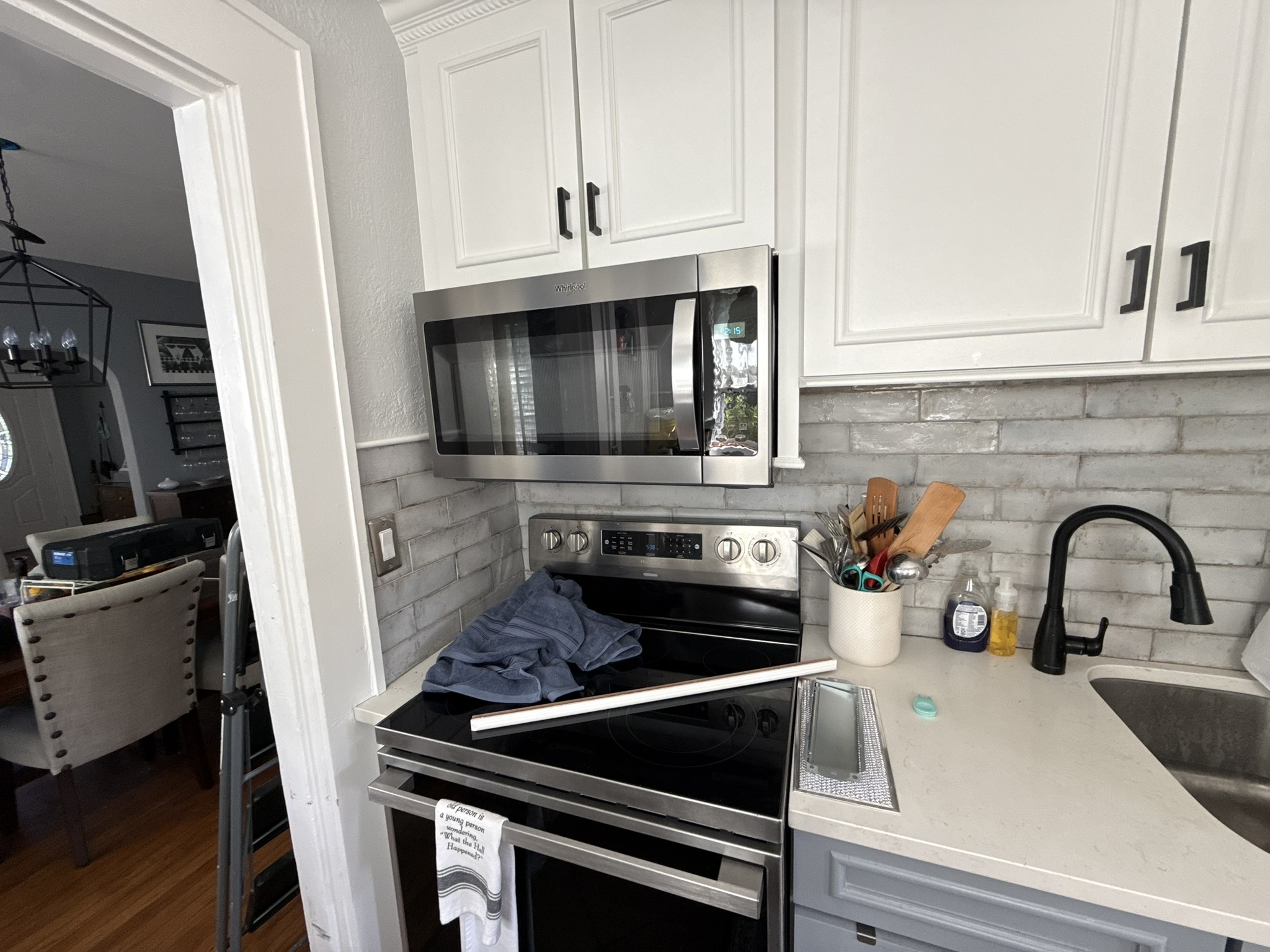 Over-range microwave installed in kitchen